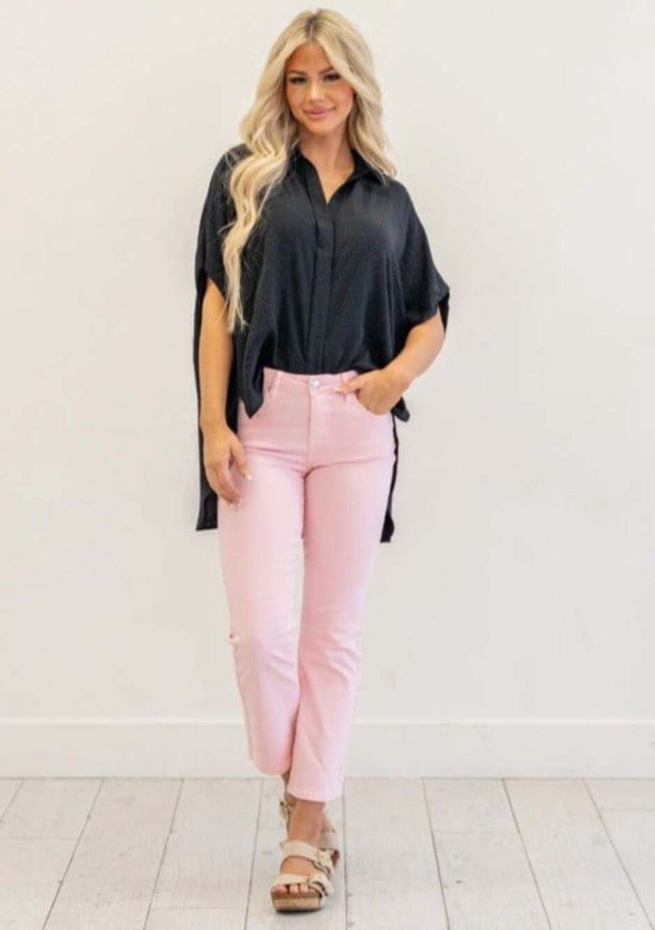 Risen Jeans Morning Meadow Tummy Contro lPale Pink Straight Leg Jeans Sz 13/31